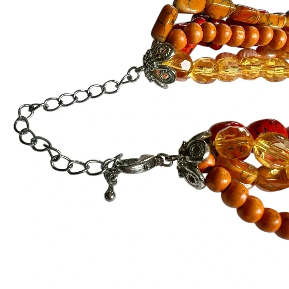 Vintage Beaded Multi Strand Adjustable Necklace Orange Yellow Red - Picture 3 of 5